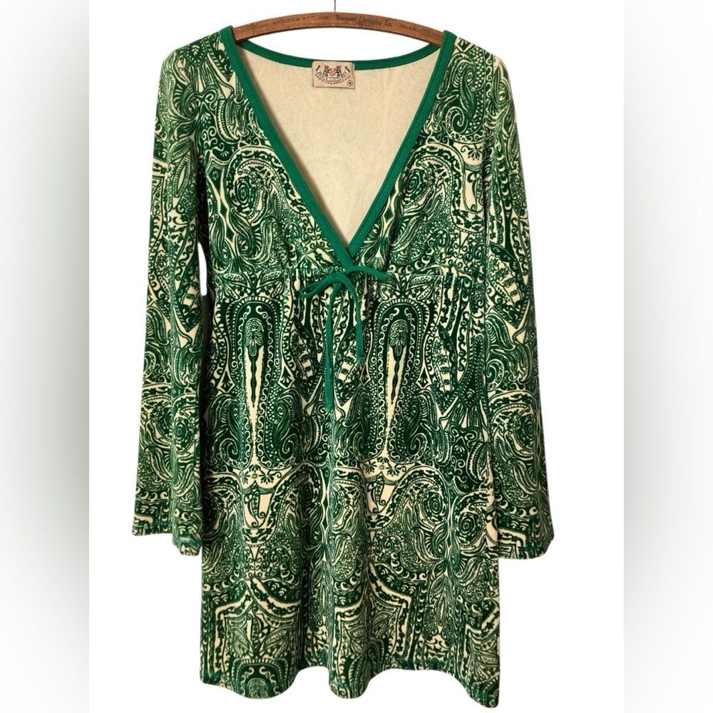 Juicy Couture Dress Size M Velour Velvet Green Paisley